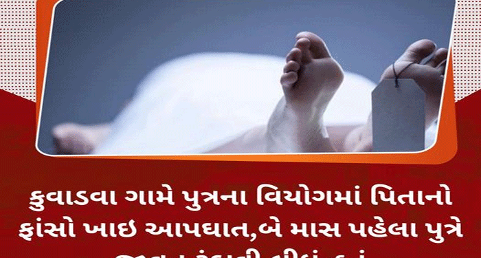કુવાડવા ગામે પુત્રના વિયોગમાં પિતાનો ફાંસો ખાઇ આપઘાત,બે માસ પહેલા પુત્રે જીવન ટુંકાવી લીધું હતું