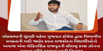 લોકસભાની ચૂંટણી પહેલા ગુજરાત કોંગ્રેસ દ્વારા વિભાગીય પ્રવક્તાની યાદી જાહેર કરતા રાજકોટના વિદ્યાર્થીઓનો અવાજ