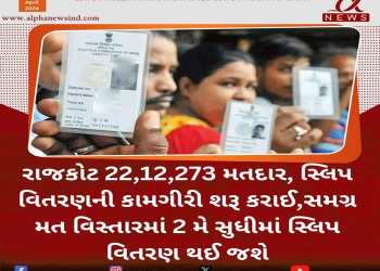 રાજકોટ 22,12,273 મતદાર, સ્લિપ વિતરણની કામગીરી શરૂ કરાઈ..