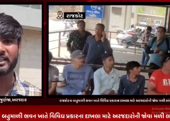 રાજકોટના બહુમાળી ભવન ખાતે વિવિધ પ્રકારના દાખલા માટે અરજદારોની જોવા મળી લાંબી લાઈનો.