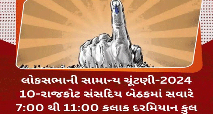 લોકસભાની સામાન્ય ચૂંટણી-2024 10-રાજકોટ સંસદિય બેઠકમાં સવારે 7:00 થી 11:00 કલાક દરમિયાન કુલ 24.54% મતદાન નોંધાયું