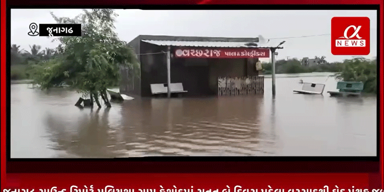 જૂનાગઢ ગ્રાઉન્ડ રિપોર્ટ મુલિયશા ગામ કેશોદમાં સતત બે દિવસ પડેલા વરસાદથી ઘેડ પંથક જળબંબાકાર, મુલિયશા,બાલાગામ,જોનપૂર ,મઢડા સહિતના ગામ બેટ માં ફેરવાયા, મુલિયાસા થી કડછ અને માધવપુર જવાનો રસ્તો ત્રણ દિવસથી બંધ, ગ્રામજનો ત્રણ દિવસ થી ઘર માં પુરાઈ રહેવા મજબૂર, હજારો હેકટર જમીનનું થયું ધોવાણ,ગ્રામજનો ની હાલત કફોડી.