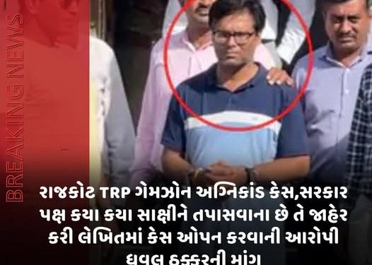 રાજકોટ TRP ગેમઝોન અગ્નિકાંડ કેસ, સરકાર પક્ષ કયા કયા સાક્ષીને તપાસવાના છે તે જાહેર કરી લેખિતમાં કેસ ઓપન કરવાની આરોપી ધવલ ઠક્કરની માંગ