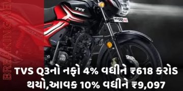 TVS Q3નો નફો 4% વધીને ₹618 કરોડ થયો,આવક 10% વધીને ₹9,097 કરોડ,ઓક્ટોબર-ડિસેમ્બરમાં કંપનીએ 12 લાખ વાહનોનું વેચાણ કર્યું