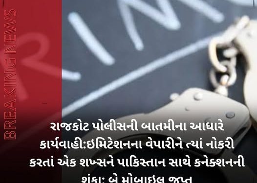 રાજકોટ પોલીસની બાતમીના આધારે કાર્યવાહી:ઇમિટેશનના વેપારીને ત્યાં નોકરી કરતાં એક શખ્સને પાકિસ્તાન સાથે કનેક્શનનીશંકા: બે મોબાઇલ જપ્ત